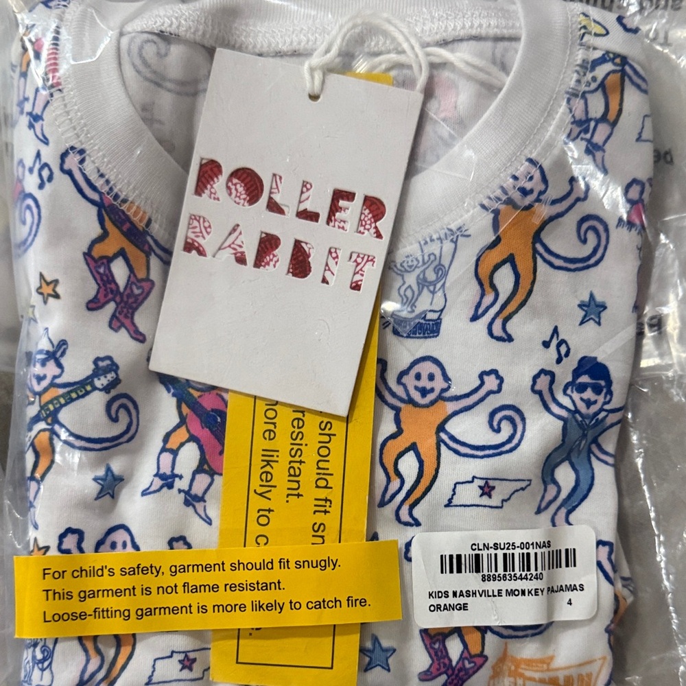 Roller Rabbit Kids Orange and Blue Monkey Pajamas